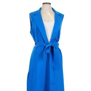 Blue Dress coat Long turquoise belted vest